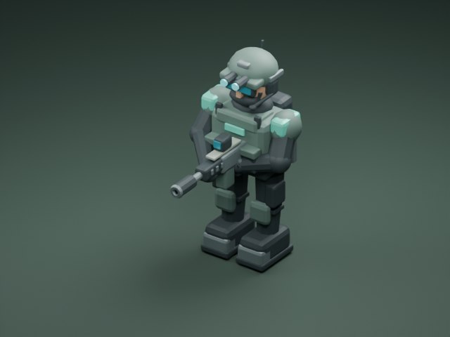 דגם לוחם קומנדו מתוך משחק IRON DUNE, ברינדור Blender