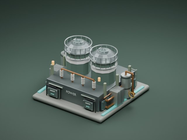 דגם תחנת כוח מתוך משחק IRON DUNE, ברינדור Blender